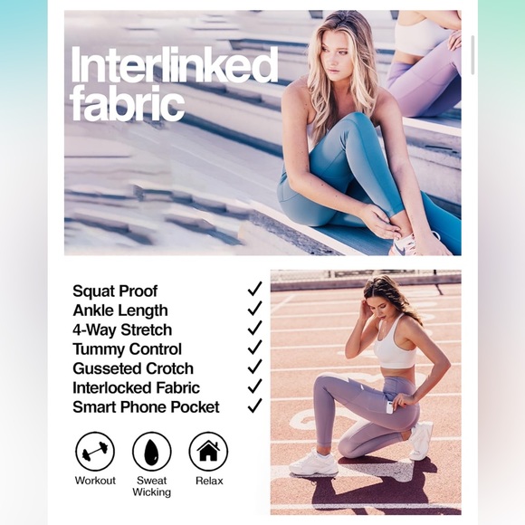 NWT. 90 Degree By Reflex High Waist Tummy Control Interlink AnkleLength Leggings - Picture 3 of 3